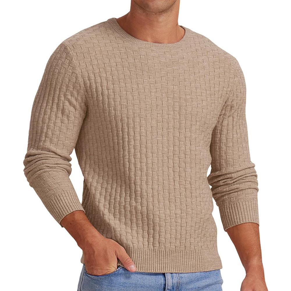 Men's Waffle Solid Color Crew Neck Pullover Knit Sweater 18707329X