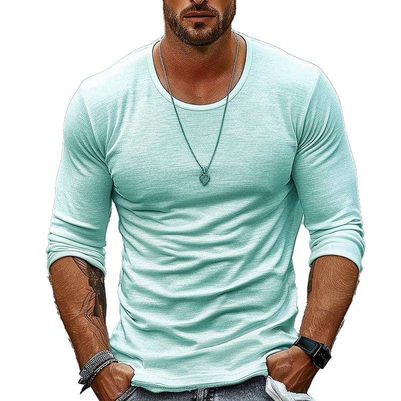 T-shirt décontracté à manches longues à col rond de couleur unie pour hommes 94867816X