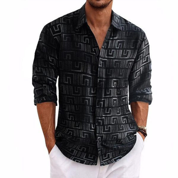 Men's Casual Printed Lapel Long Sleeve Shirt 05604936Y