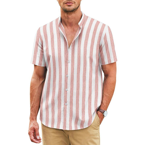 Men's Stand Collar Striped Short Sleeve Shirt 35888073X