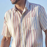 Men's Striped Print Pocket Short Sleeve Shirt 43674664Y