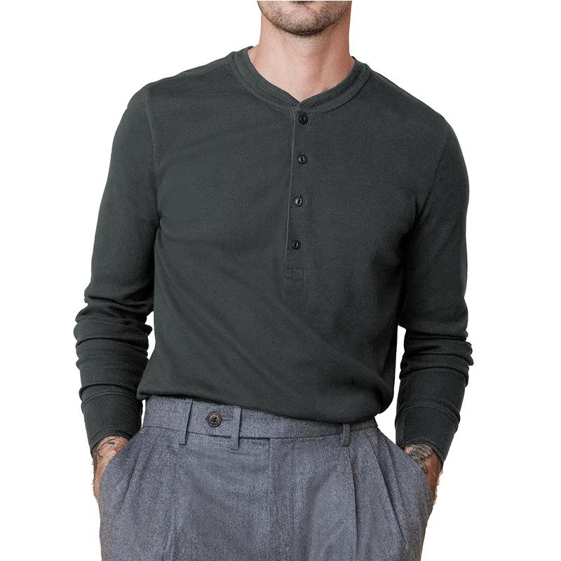 Men's Henley Collar Solid Long Sleeve T-Shirt 32497829U