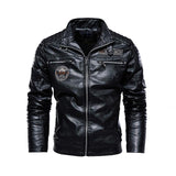 Men's Vintage Motorcycle Style Plush Warm Leather Jacket 28670585Y