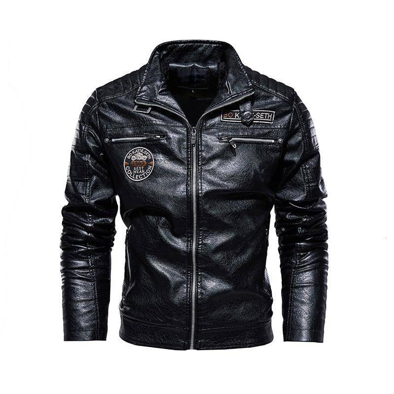Men's Vintage Motorcycle Style Plush Warm Leather Jacket 28670585Y