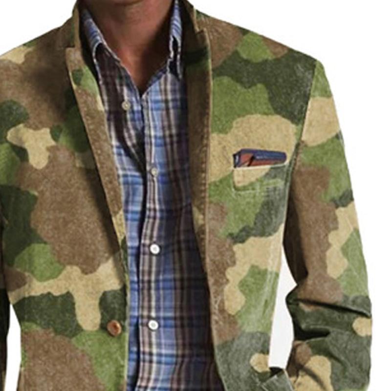 Men's Camouflage Print Vintage Multi-Pocket Blazer 79553504X