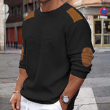 Men's Casual Round Neck Long Sleeve Patchwork Slim Pullover Knitted Sweater 02555996M