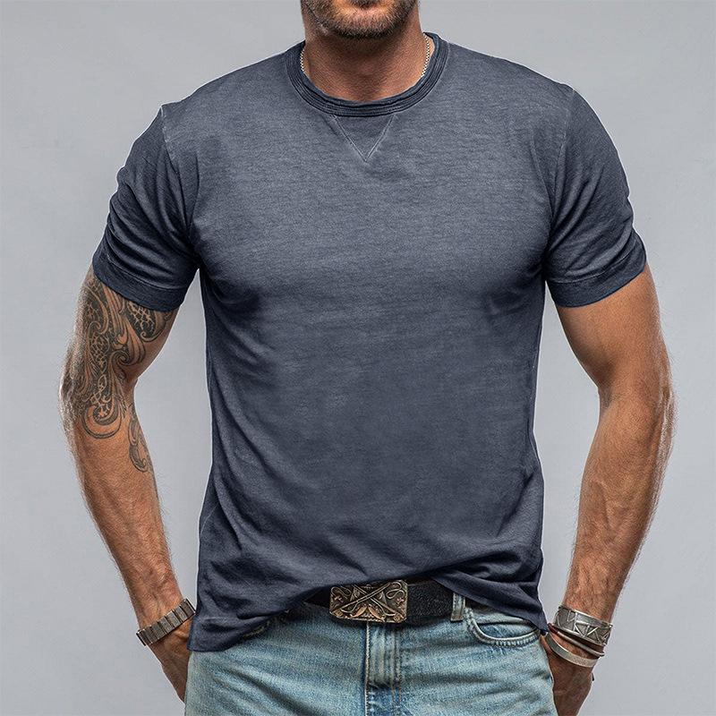 Men's Casual Cotton Solid Color Round Neck Short Sleeve T-Shirt 07674365M