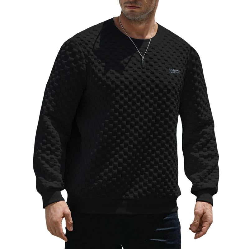 Men's Jacquard Checkered Crew Neck Sweatshirt 65424022X