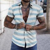 Men's Casual Striped Lapel Short Sleeve Shirt 44013745TO