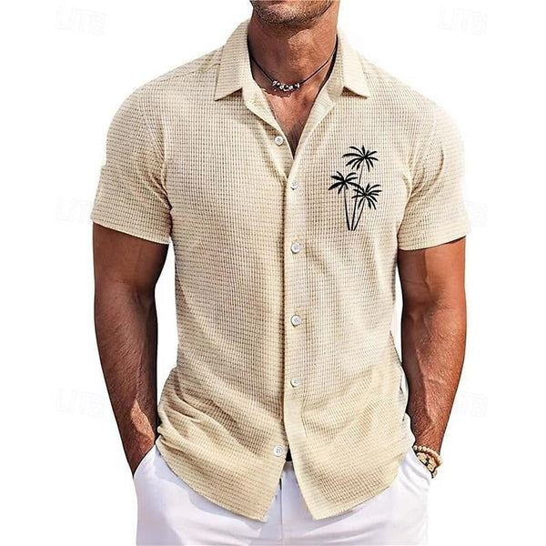 Men's Waffle Lapel Short Sleeve Printed Shirt 53962721X