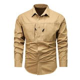 Men's Solid Pocket Lapel Long Sleeve Shirt 68243018X