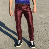 Men's Vintage Skinny Low Waist Leather Pants 31698206M