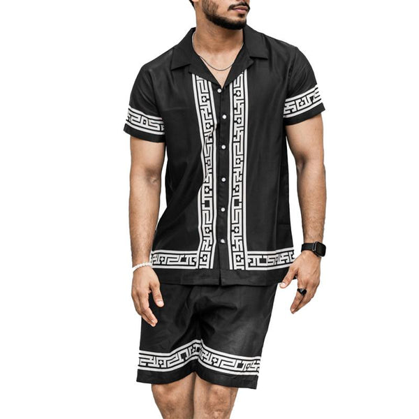 Men's Casual Printed Beach Short Sleeve Shirt Shorts Set 14916041Y