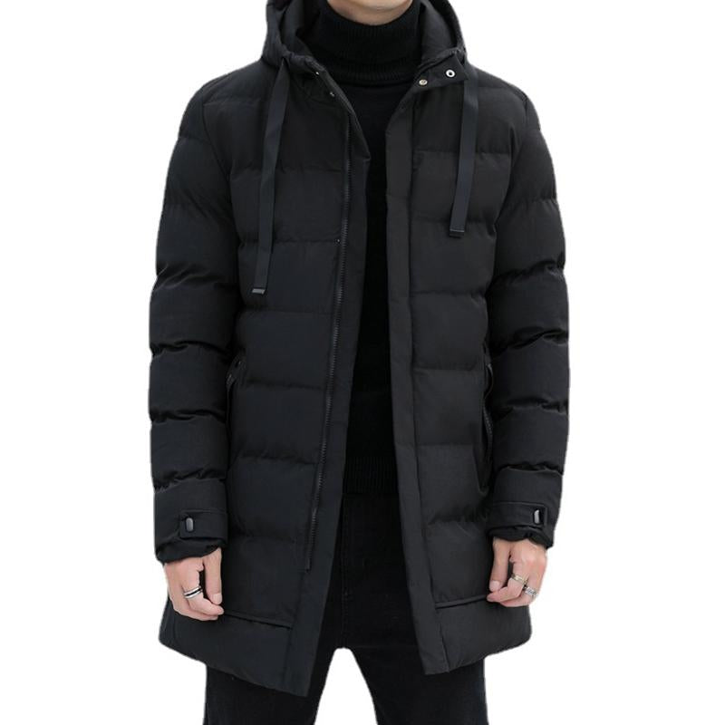 Men's Casual Hooded Zipper Warm Mid-Length Cotton Coat 11645694M