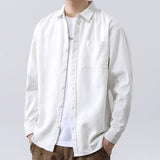 Men's Casual Cotton Loose Lapel Patch Pocket Long Sleeve Shirt 10255957M