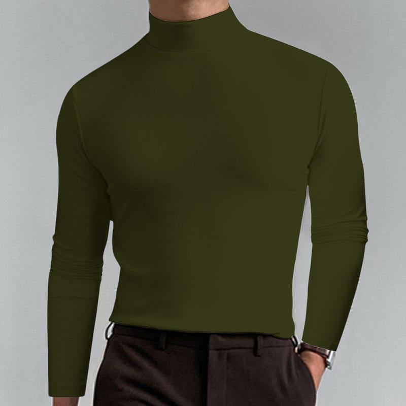 Men Casual Solid Color Fitted High Neck Long Sleeve T-Shirt 87801833Y