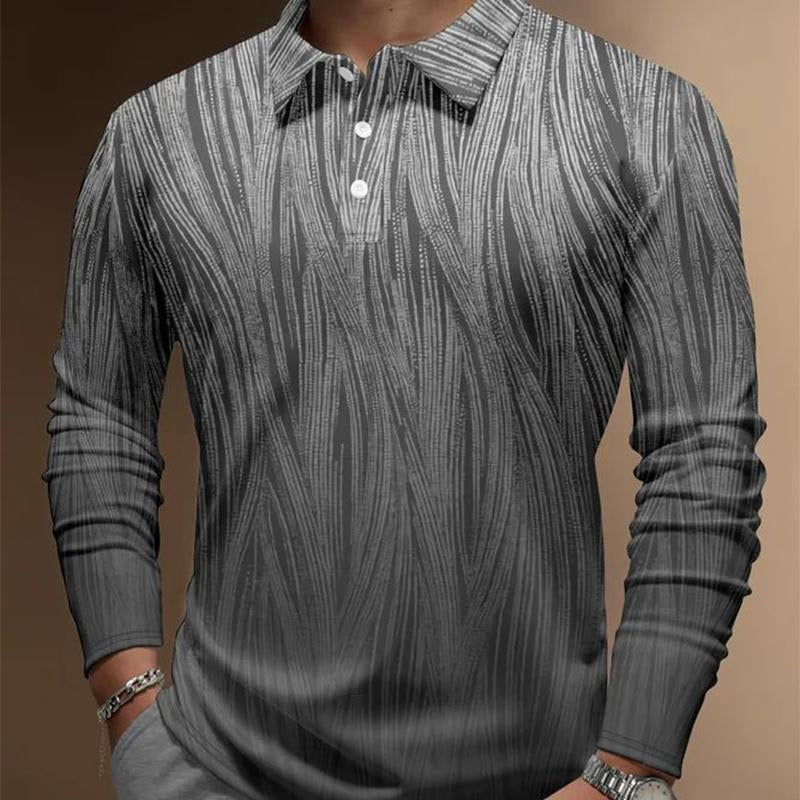 Men's Retro Polo Neck Print Long Sleeve T-Shirt 51650314U