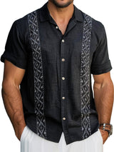 Men's Cotton And Linen Printed Short-Sleeved Shirt 38778606Y