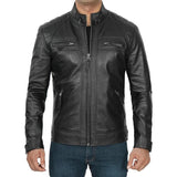 Men's Quilted Panel Zip-Up Leather Jacket 39192184X