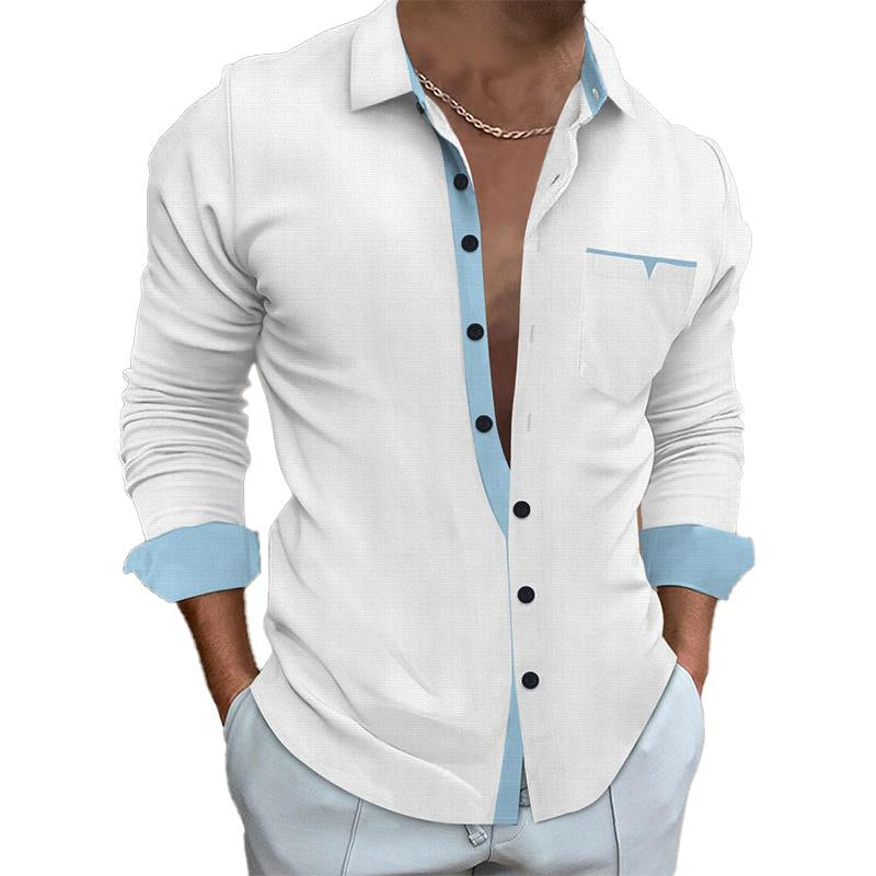 Men's Contrast Lapel Long Sleeve Shirt 01842735X