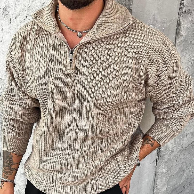 Men's Solid Color Pullover Half Zip Knitted Sweater 30777296X