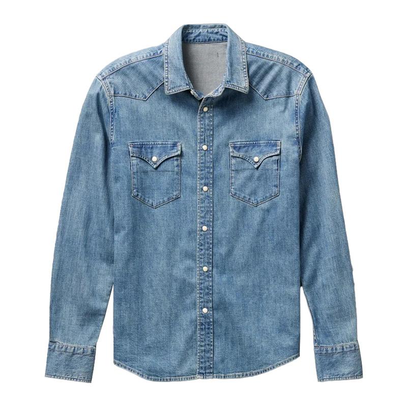 Camicia a maniche lunghe in denim con risvolto vintage da uomo 15755917M