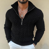 Men's Solid Color Twisted Half-Zip Knitted Sweater 23122381X