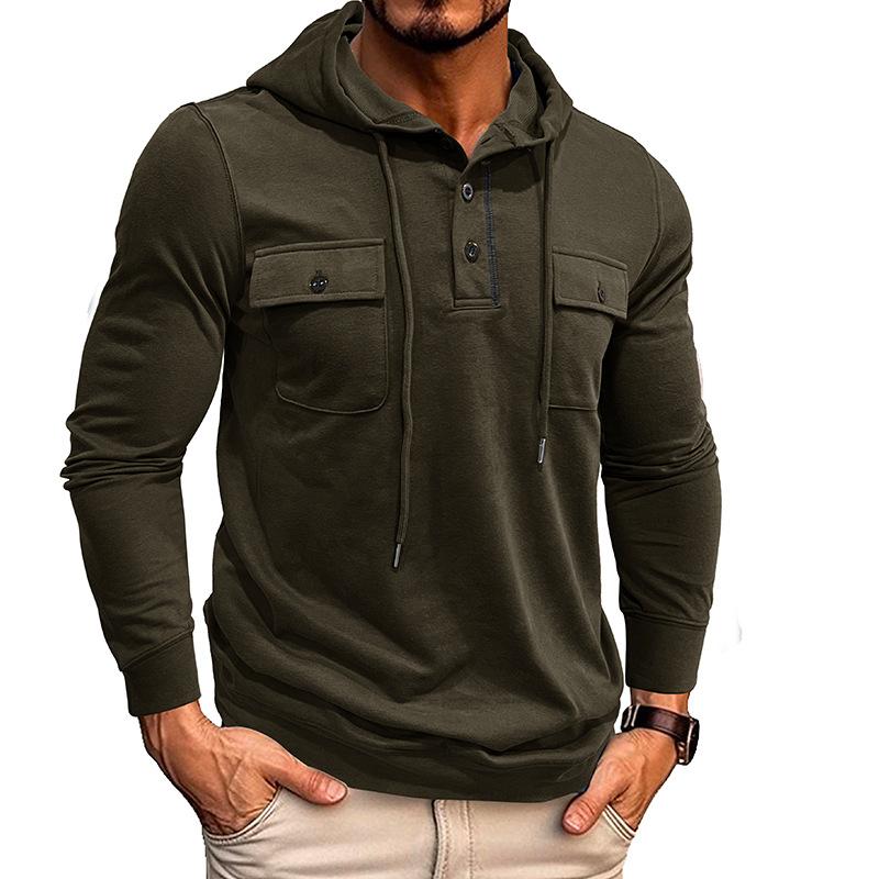 Men's Solid Multi-Pocket Pullover Hoodie 80513005X