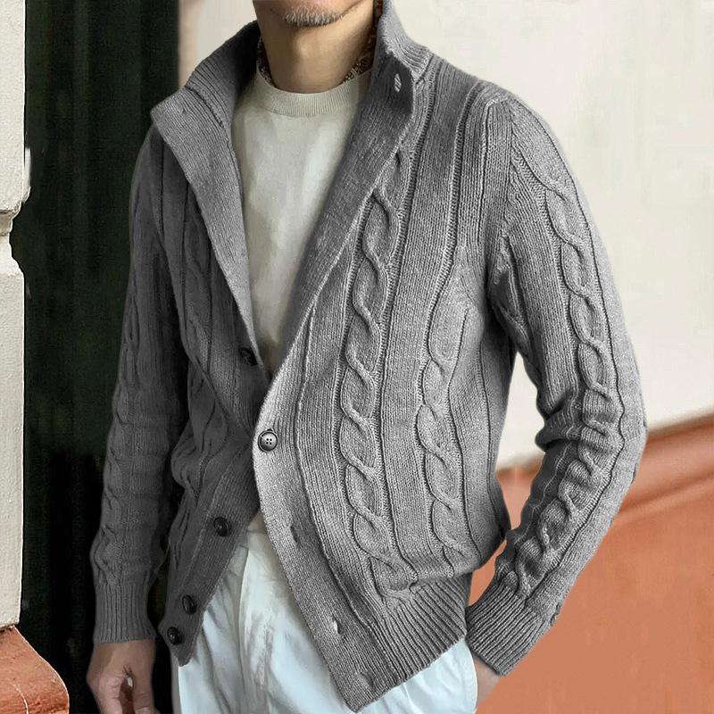 Men's Vintage Cable Knit Single Breasted Stand Collar Cardigan 34820897Y