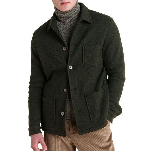 Men'S Vintage Solid Color Woolen Multi-Pocket Lapel Jacket 01892091Y
