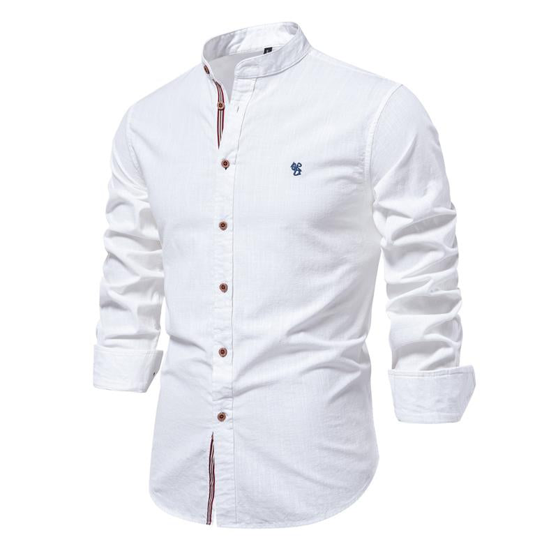 Men's Cotton and Linen Casual Solid Color Long-sleeved Shirt 77932648X