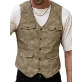 Men's Casual V-Neck Button Leather Vest 00710360X