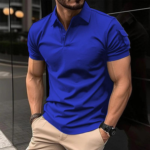 Men's Solid Lapel Sleeve Pocket Short Sleeve Polo Shirt 85665699Z
