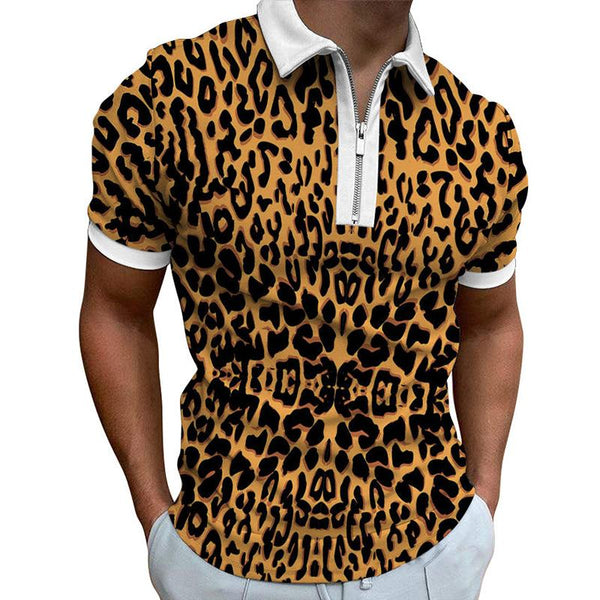Men's Sexy Leopard Print Zipper Polo Shirt 89364616TO