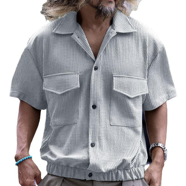Men's Casual Lapel Multi-Pocket Short Sleeve Shirt 70578187M