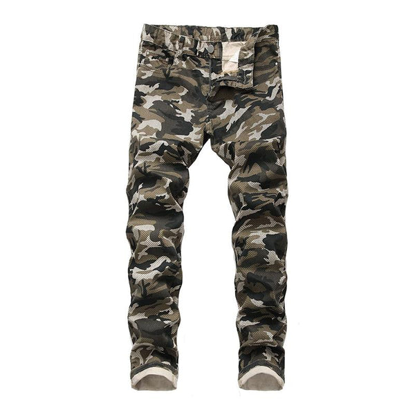 Men's Casual Camouflage Print Slim Fit Stretch Denim Trousers 18374778M