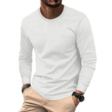 Men's Solid Color Waffle Round Neck Long Sleeve Casual T-shirt 06635701Z