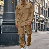 Men's Fleece Warm Lapel Jacket And Cargo Pants Set 16565882Y