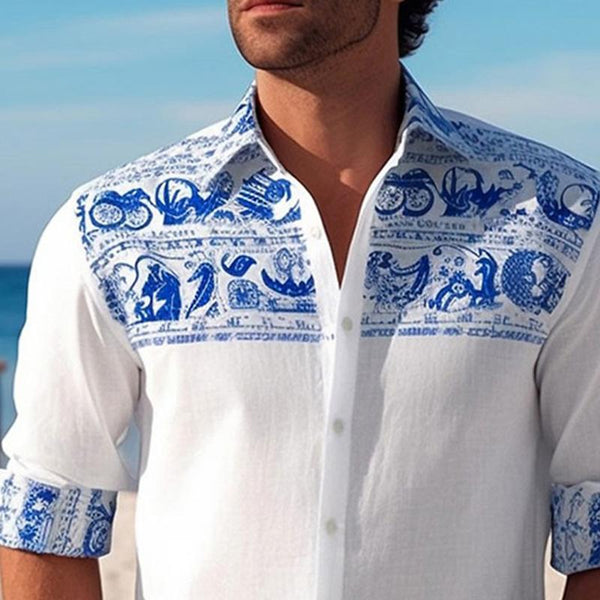 Men's Hawaiian Vintage Print Casual Long Sleeve Shirt 81634555X