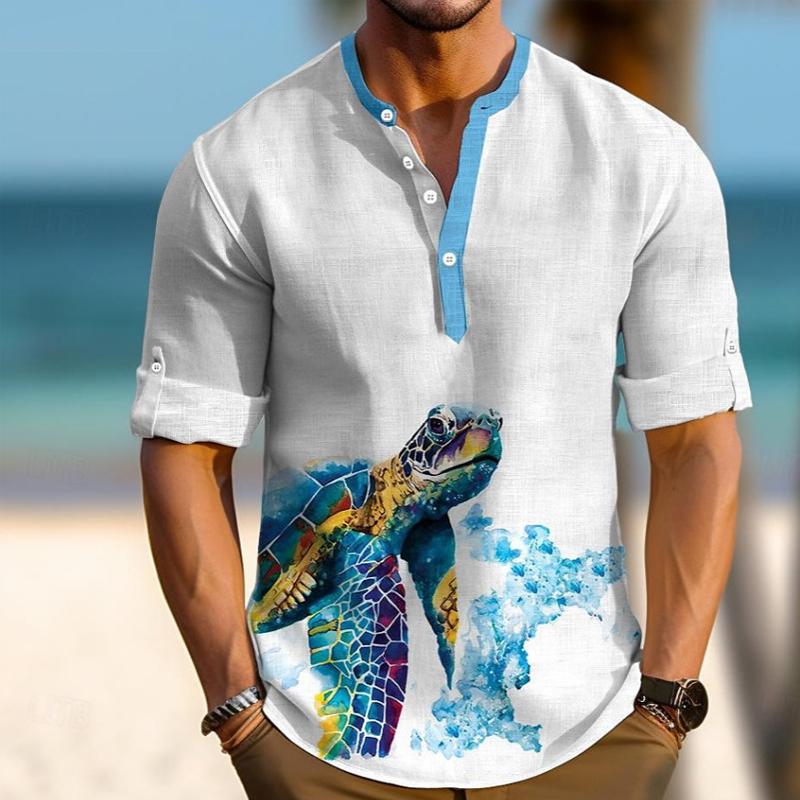 Men's Casual Turtle Print Vacation Long Sleeved Shirt 64850311Y