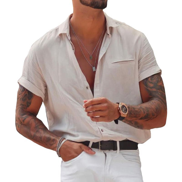 Men's Retro Street Fashion Pocket Short Sleeve Shirt 99726682TO