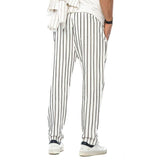 Men's Vertical Striped Cotton And Linen Straight Loose Trendy Casual Trousers 38653954Z