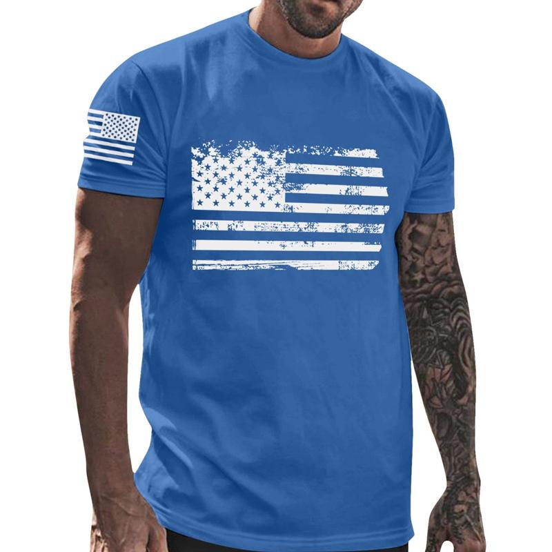 Men's Independence Day Crew Neck American Flag Print Top T-Shirt 32249480X