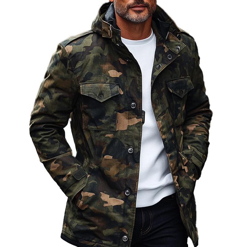 Men's Vintage Jungle Camouflage Hooded Coat 58485255X