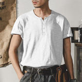 Men's Solid Color Henley Collar Short Sleeve T-Shirt 86018913Y