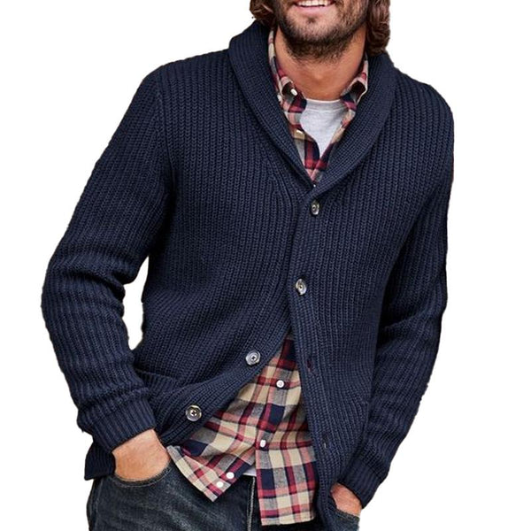 Men's Solid Color Knitted Lapel Cardigan Jacket 34819242X