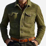 Men's Army Green Lapel Button Jacket 32973475U