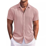 Men's Casual Solid Color Loose Lapel Short Sleeve Shirt 06499368M