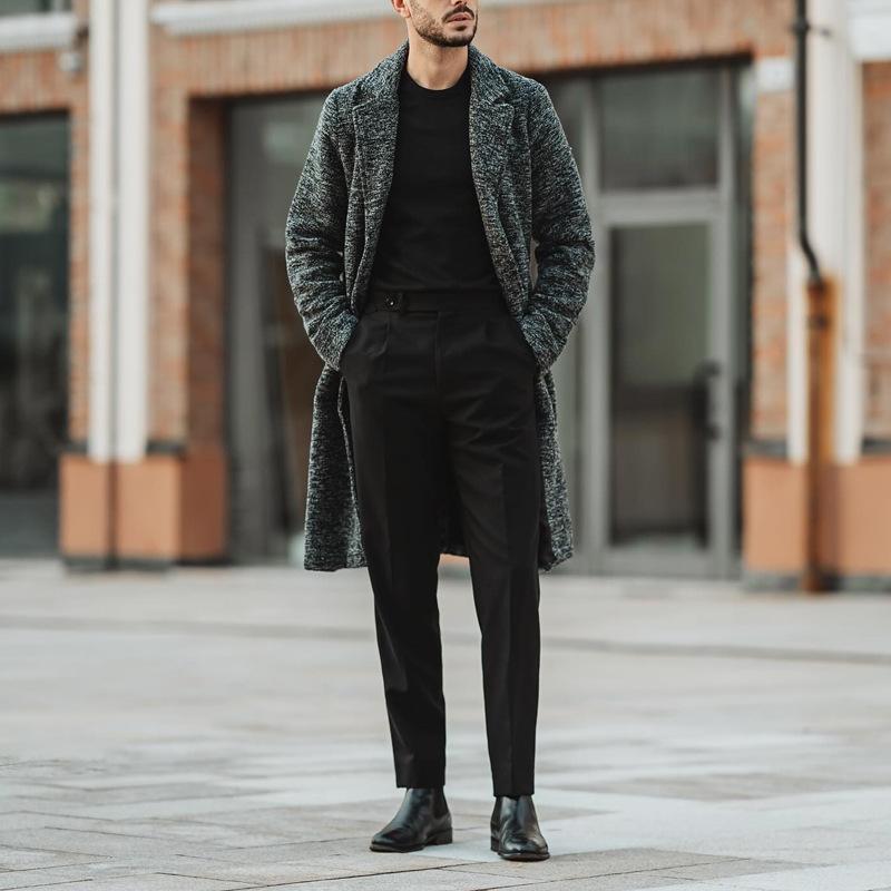 Men's Retro Notched Lapel Slim Fit Mid-Length Coat 93688805M