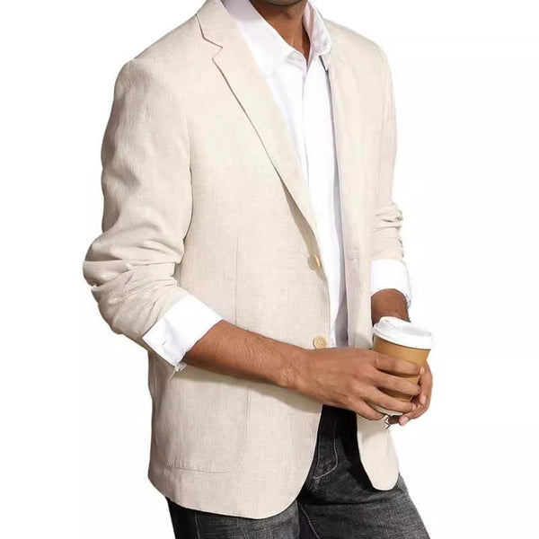 Men's Cotton and Linen Casual Solid Color Suit Jacket 33503585X